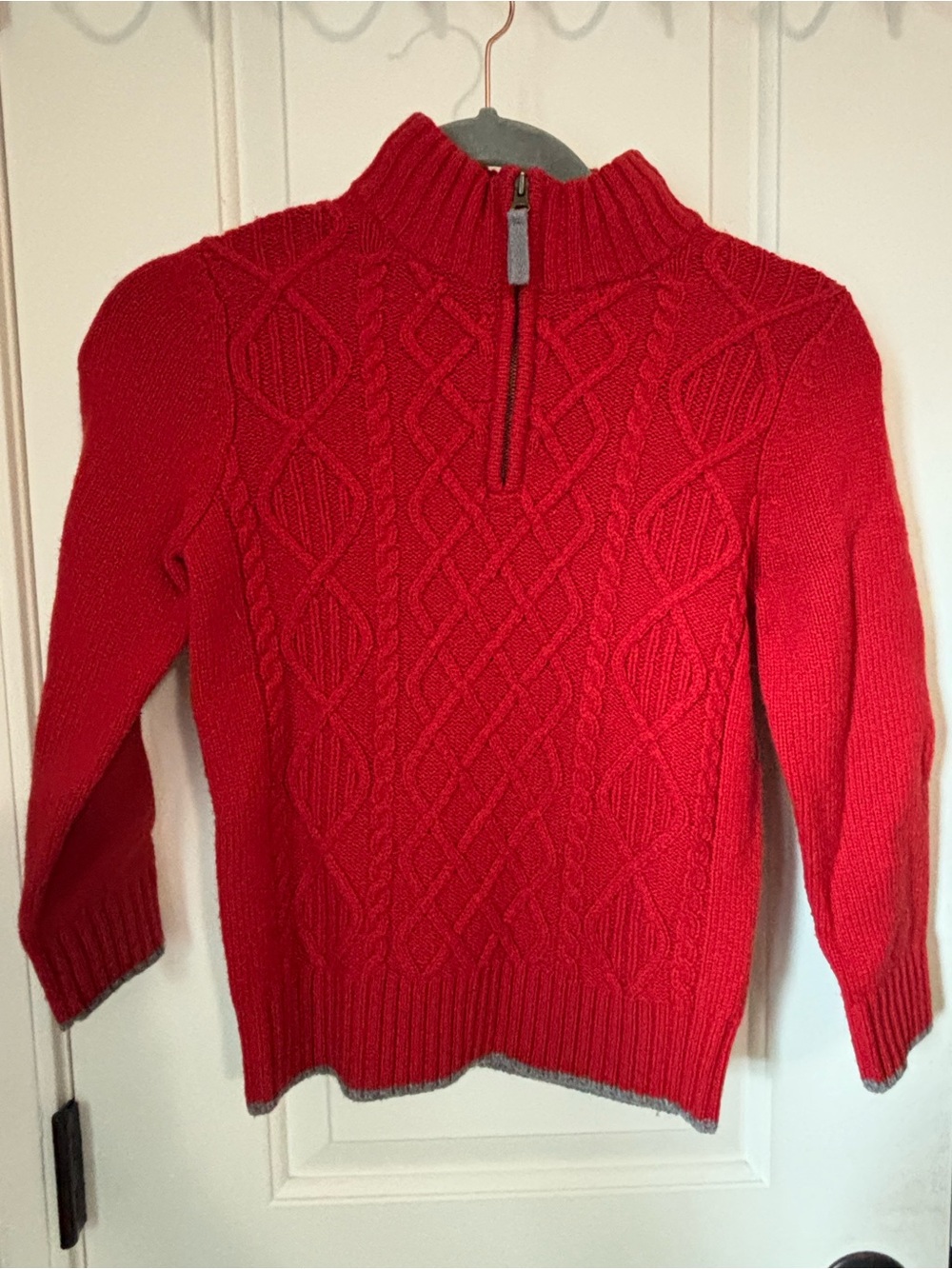 Boden Red Cable-Knit Half-Zip Mock Neck Sweater